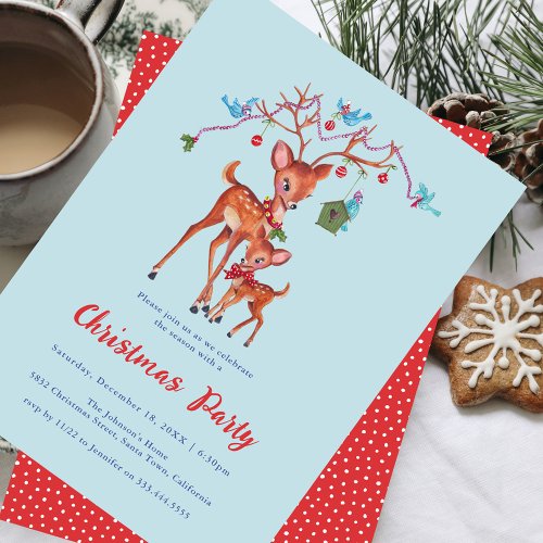 Cute Woodland Deer Christmas Holiday Party Invitation