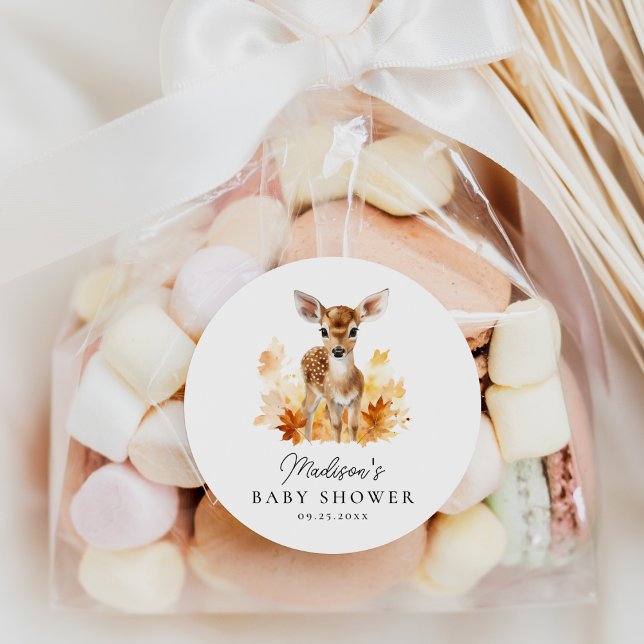 Cute Woodland Deer Fall Baby Shower Classic Round Sticker (Creator Uploaded)