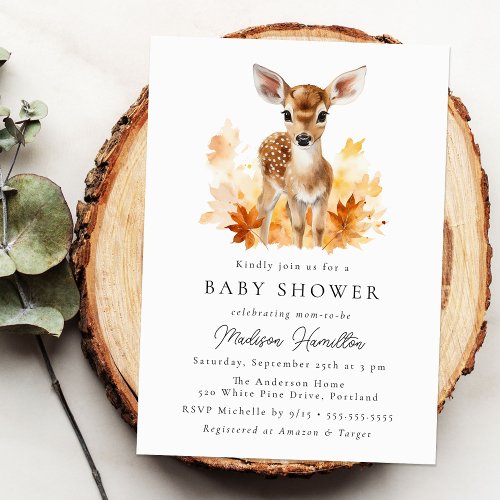 Cute Woodland Deer Fall Baby Shower Invitation