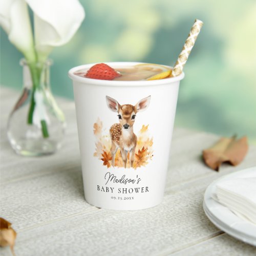Cute Woodland Deer Fall Baby Shower Paper Cups