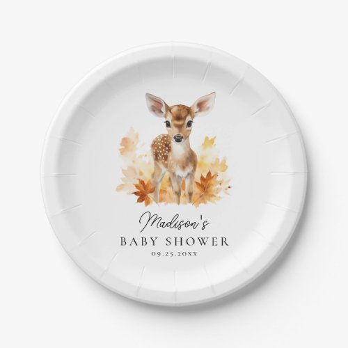 Cute Woodland Deer Fall Baby Shower Paper Plates