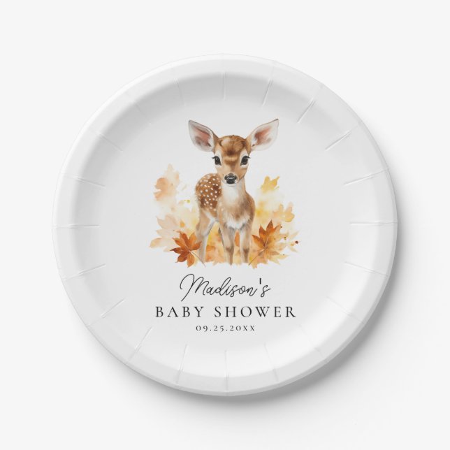 Cute Woodland Deer Fall Baby Shower Paper Plates (Front)