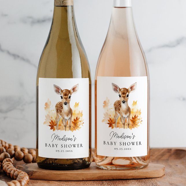 Cute Woodland Deer Fall Baby Shower Wine Label (Creator Uploaded)