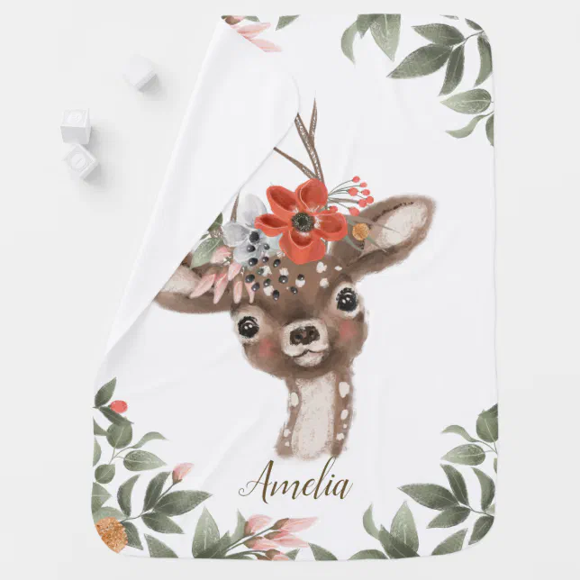 cute woodland deer floral baby blanket Zazzle