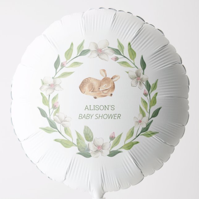 Cute Woodland Deer Floral Greenery Baby Party Ball Balloon (Front)