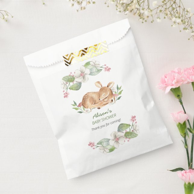 Cute Woodland Deer Floral Greenery Baby Shower Favor Bag (Sealed)