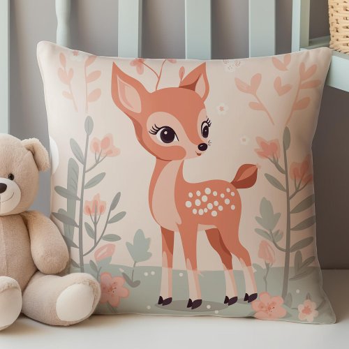 Cute Woodland Deer Forest Animals baby Girl  Throw Pillow