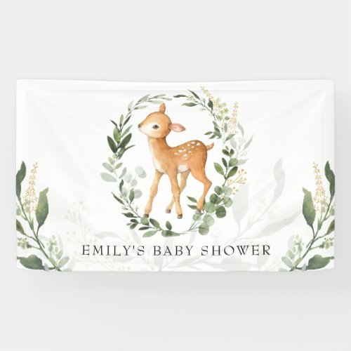 Cute Woodland Deer Greenery Gold Baby Shower Banner