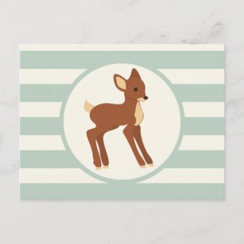 Cute Woodland Deer; Sage Green Stripes Postcard by Birthday_Party_House at Zazzle
