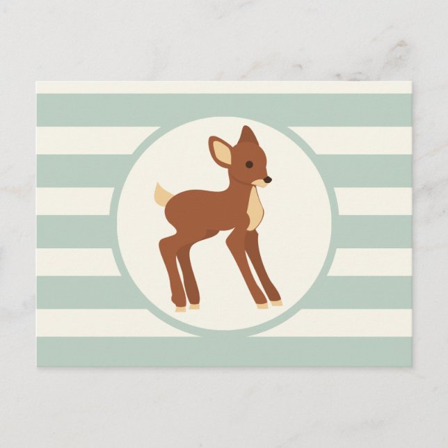 Cute Woodland Deer; Sage Green Stripes Postcard (Front)