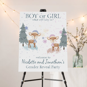 Cute Woodland Deer Winter Baby Gender Reveal Foam Board