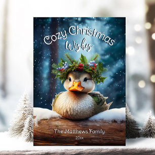 Cute Woodland Duck Winter Forest Cozy Christmas Holiday Card