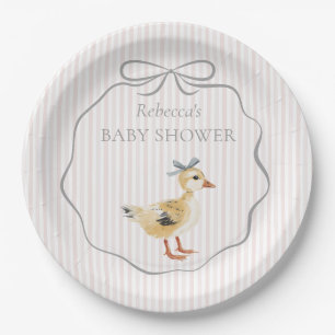 Cute Woodland Duckling Watercolor Girl Baby Shower Paper Plates