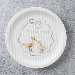 Cute Woodland Ducklings Watercolor Boy Baby Shower Paper Plates
