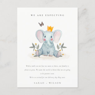 Cute Woodland Elephant Foliage Baby Announcement Postcard