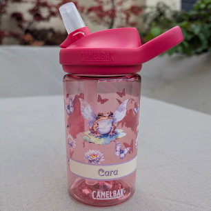 Cute Woodland Fairy Frog   Kids Nursery Name Water Bottle