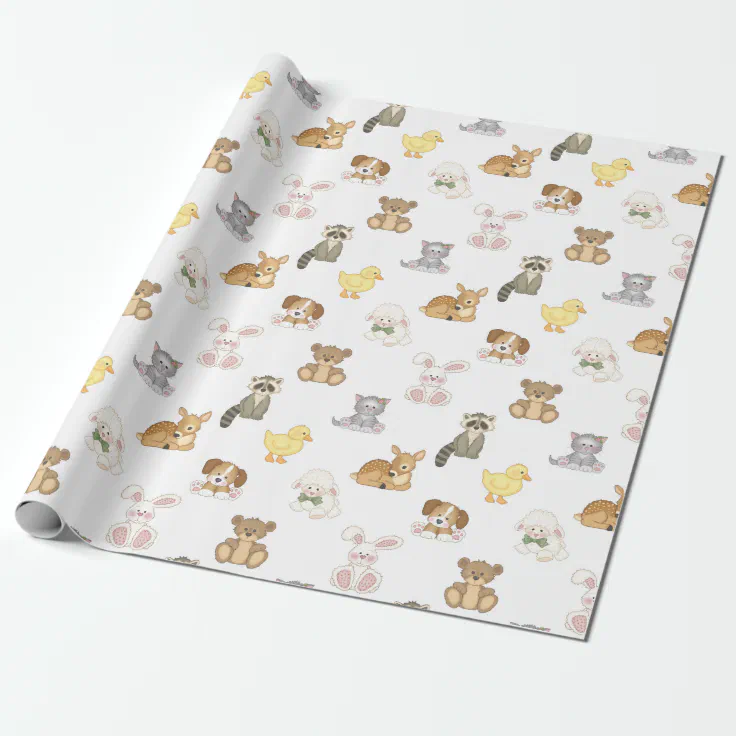 Cute Woodland Farm Baby Animals Nursery Wrapping Paper | Zazzle