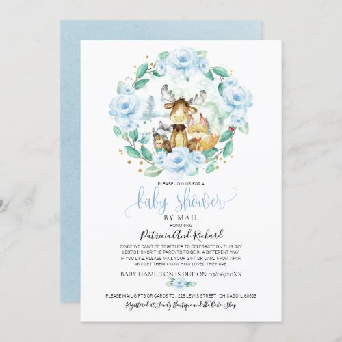 Cute Woodland Floral Greenery Baby Shower By Mail Invitation