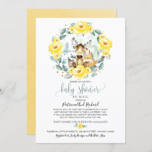 Cute Woodland Floral Greenery Baby Shower By Mail Invitation