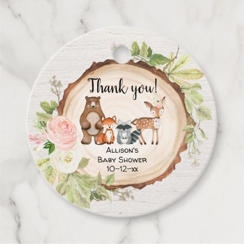 Cute woodland floral rustic girl baby shower favor tags