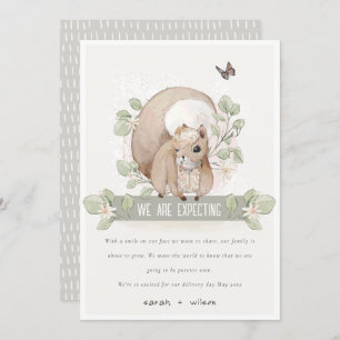 Cute Woodland Floral Squirrel Baby Announcement