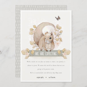 Cute Woodland Floral Squirrel Baby Announcement