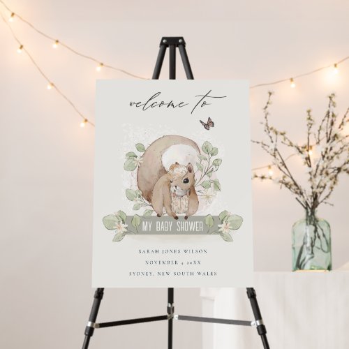 Cute Woodland Floral Squirrel Baby Shower Welcome