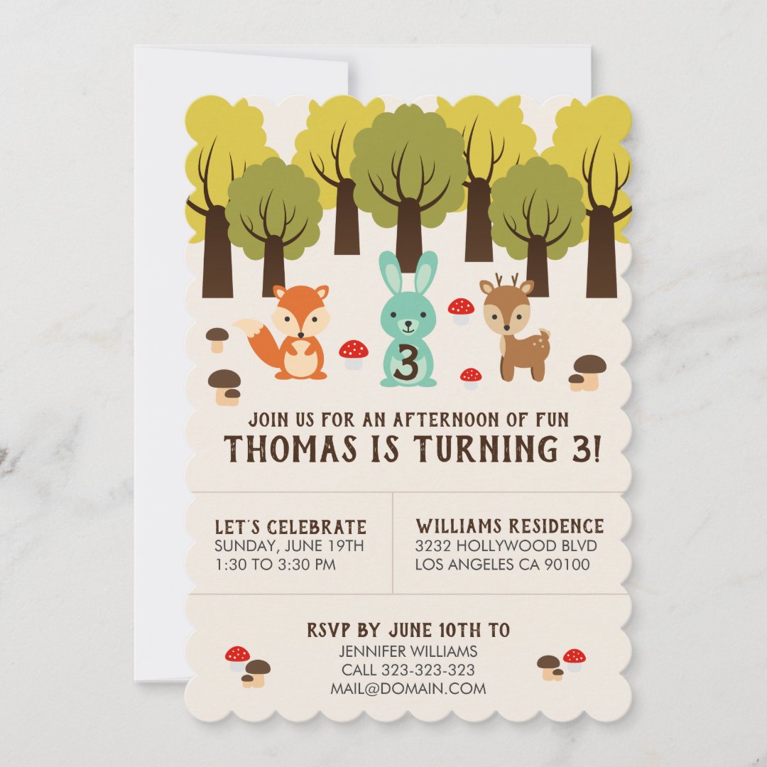 Cute Woodland Forest Animal Birthday Party Invitation | Zazzle