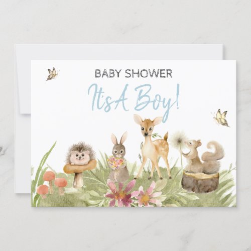  Cute Woodland Forest Animal Boy Baby Shower Invitation