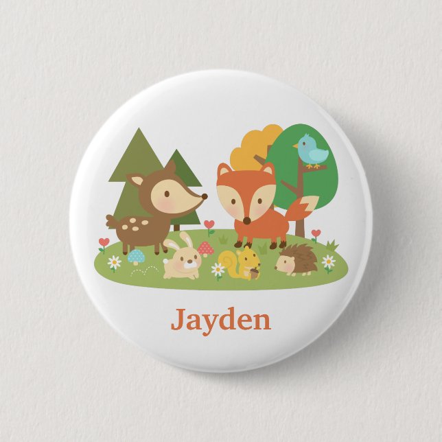 Cute Woodland Forest Animal For Kids Button (Front)