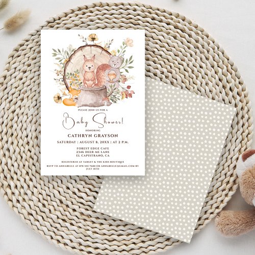 Cute Woodland Forest Animal Friends Baby Shower Invitation