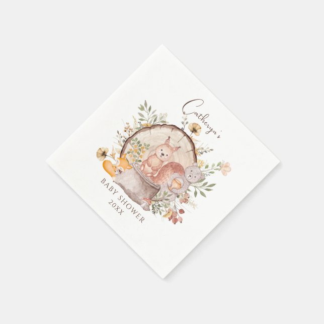 Cute Woodland Forest Animal Friends Baby Shower Napkins (Corner)