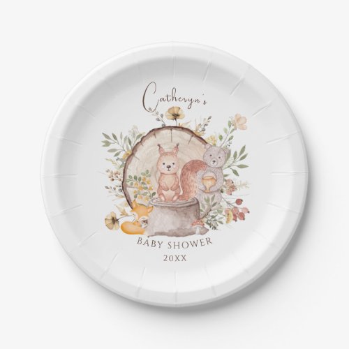 Cute Woodland Forest Animal Friends Baby Shower Paper Plates