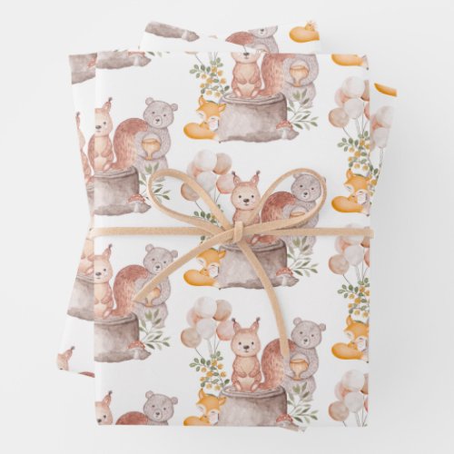 Cute Woodland Forest Animal Friends Baby Shower Wrapping Paper Sheets
