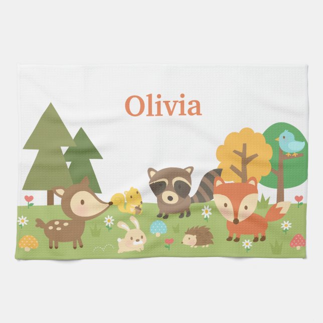 Cute Woodland Forest Animals and Creatures Kitchen Towel (Horizontal)