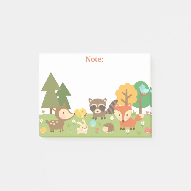 Cute Woodland Forest Animals and Creatures Post-it Notes (Front)