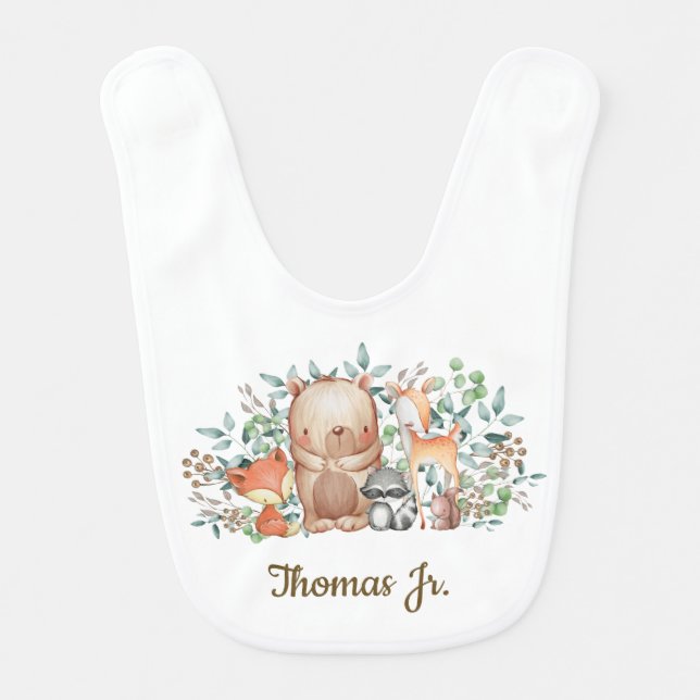 Cute Woodland Forest Animals / Baby Bib (Front)