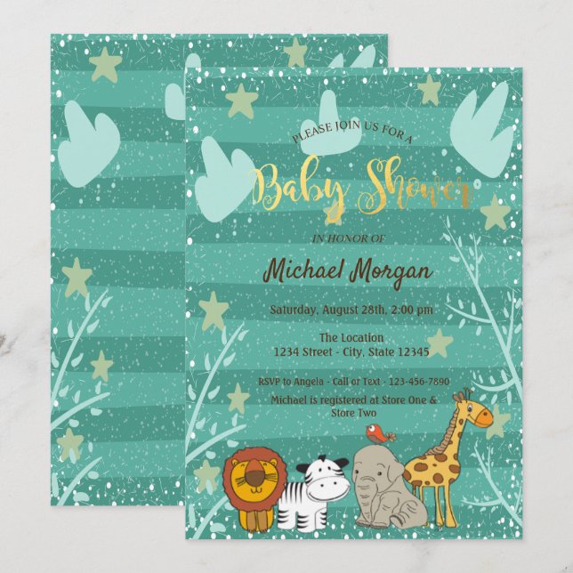 Cute Woodland, Forest Animals Baby Shower Invitation (Front/Back)
