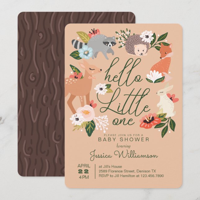 Cute Woodland Forest Animals Baby Shower Invitation (Front/Back)