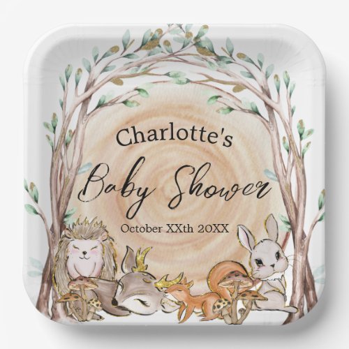 Cute Woodland Forest Animals Baby Shower Paper Plates