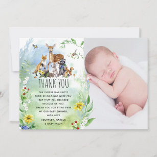 Cute Woodland Forest Animals Baby Shower Photo Thank You Card