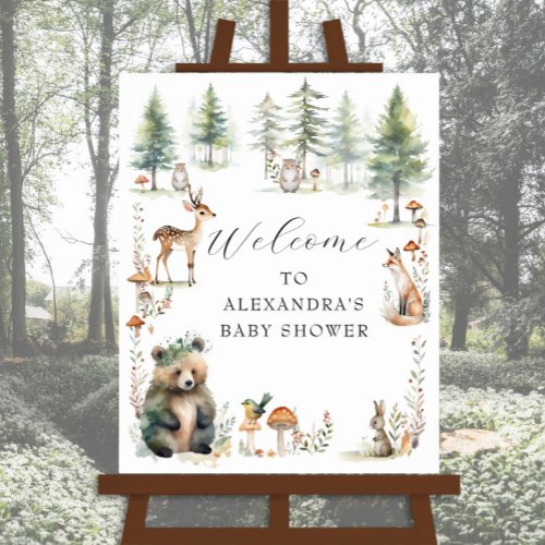 Cute Woodland Forest Animals Bear Deer Baby Shower Poster