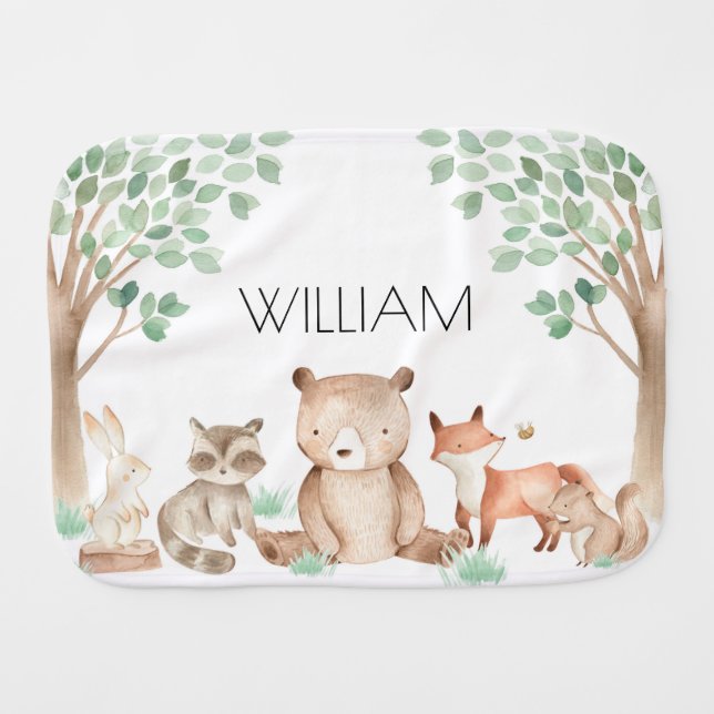 Cute woodland forest animals burp cloth (Front Horizontal)