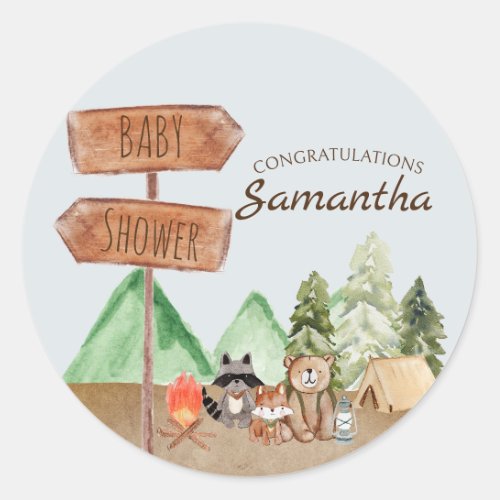 Cute Woodland Forest Animals Camping Baby Shower Classic Round Sticker