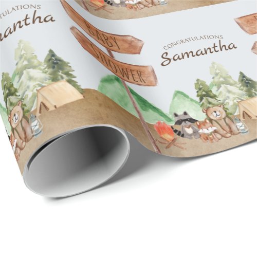 Cute Woodland Forest Animals Camping Baby Shower Wrapping Paper