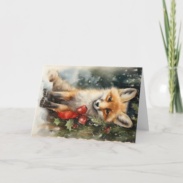 Cute Woodland Forest Animals Christmas Greeting Card (Front)