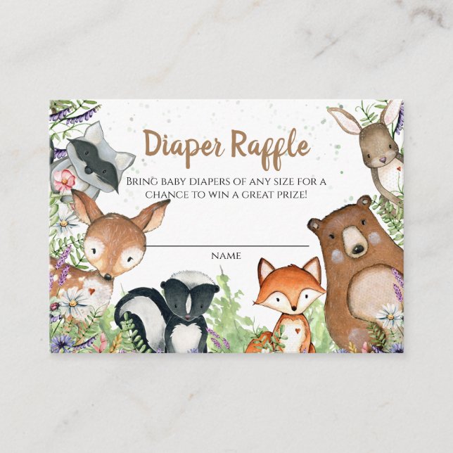 Cute Woodland Forest Animals Diaper Raffle Ticket Enclosure Card (Front)