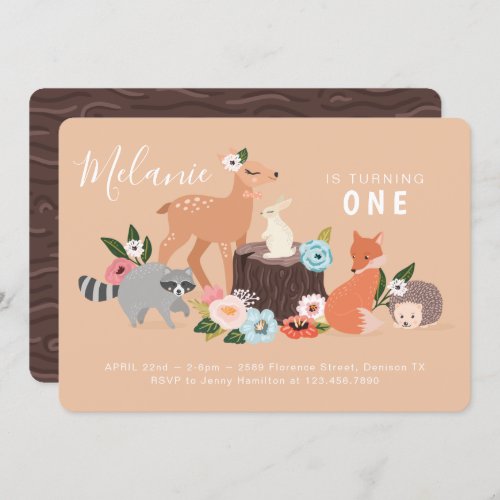 Cute Woodland Forest Animals First 1st Birthday Invitation