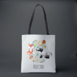 Cute Woodland Forest Animals Fox and Name Kids Tote Bag<br><div class="desc">This cute and modern neutral kids tote bag features watercolor British wildlife forest animals,  including a fox,  badger,  squirrel,  hare and greenery,  and can be personalized with your boys name. The perfect woodland wildlife themed gift for your child or toddler.</div>