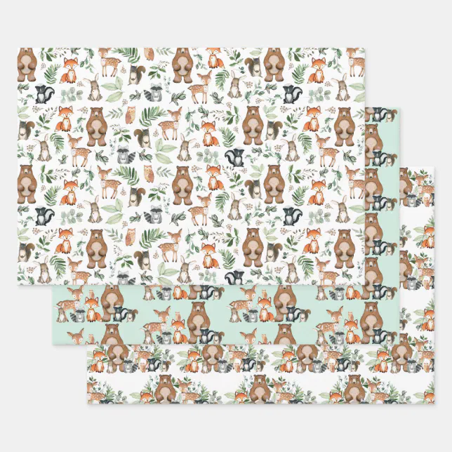 Cute Woodland Forest Animals Greenery Leaves Wrapping Paper Sheets | Zazzle